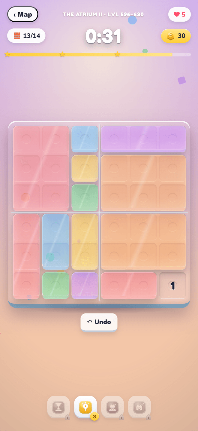Matri Rush: The Atrium, translucent glass bricks stacked on a pastel board