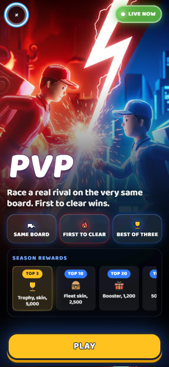 Rush Delivery 3D live event poster: a head-to-head PVP duel on the same board